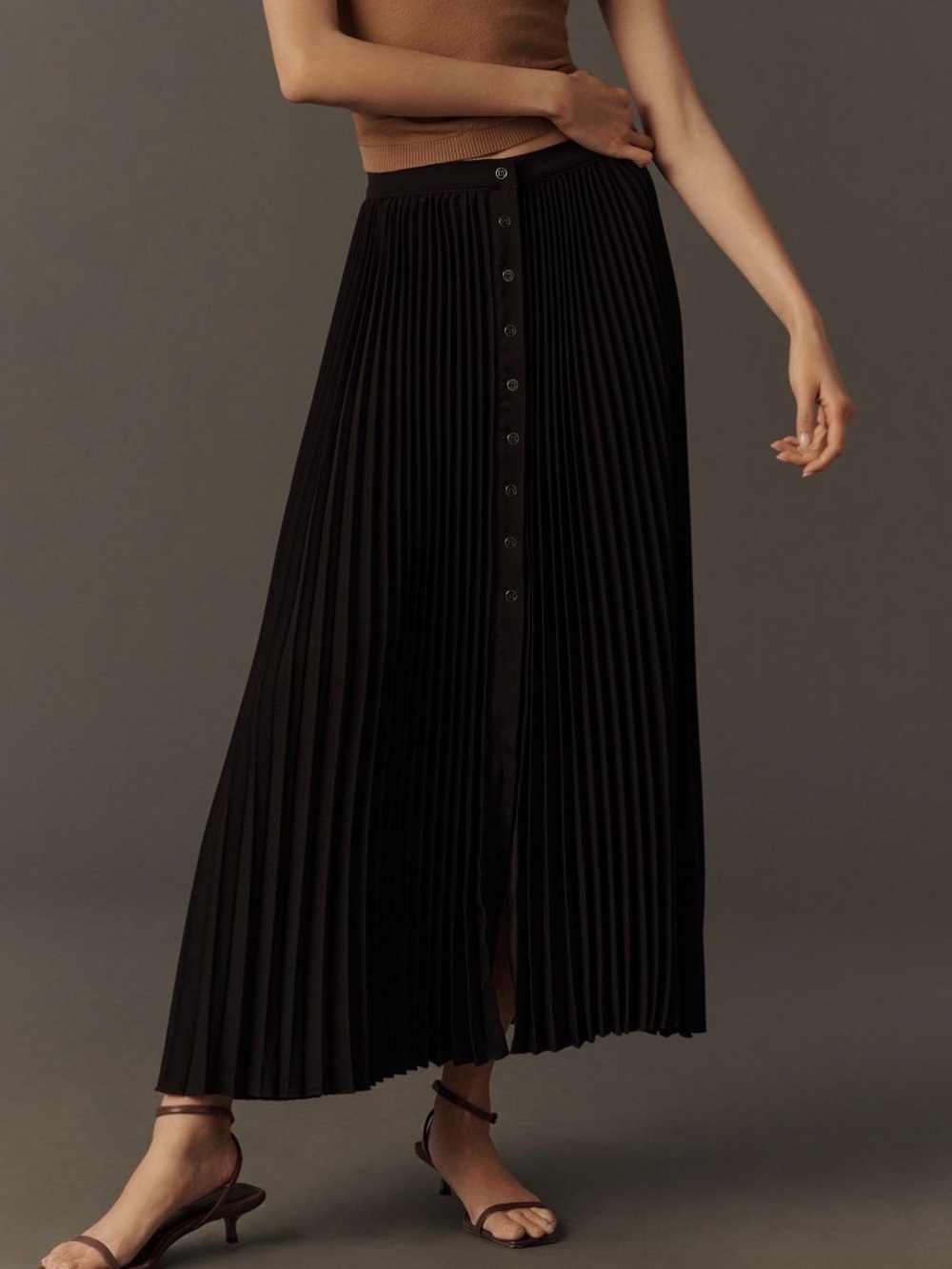 Anthropologie Maeve Pleated Button-Front Maxi Skirt